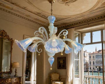 Plafondlamp - Muranoglas - goudblad en gouden stro.