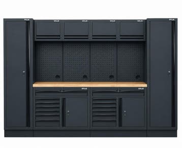 Pillar Werkplaatsinrichting 392 cm – Hardhouten Werkblad, Doe-het-zelf en Verbouw, Verzenden, Nieuw, 170 cm of meer