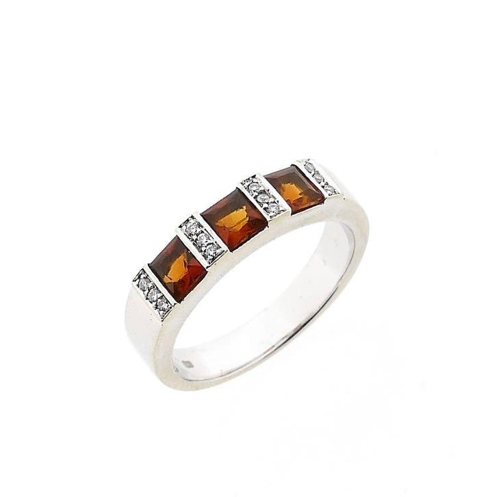 Witgouden ring met oranje toermalijn en diamanten; 0,12 ct., Sieraden, Tassen en Uiterlijk, Ringen, Dame, Met edelsteen, Oranje