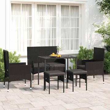 vidaXL 6-delige Loungeset met kussens poly rattan zwart, Verzenden, Nieuw, 6 zitplaatsen, Loungeset