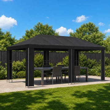 vidaXL Tuinprieel 6 x 3 m Zwart Polyester en staal 190 gsm, Verzenden, Nieuw