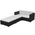 vidaXL 3-delige Loungeset met kussens poly rattan zwart, Verzenden, Nieuw, 3 zitplaatsen, Loungeset