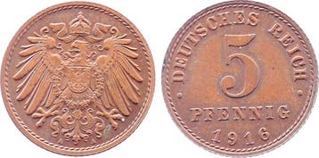 Duitsland Probe 5 Pfennig 1916 A Eisen- Kupfer- plattiert..., Verzenden