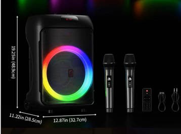 Karaoke Set met 2 Draadloze Microfoons Bluetooth RGB Speaker, Verzenden, Nieuw
