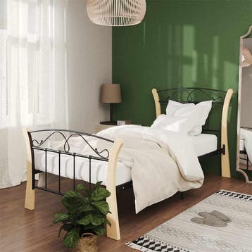 vidaXL Bedframe metaal zwart 90x200 cm, 90 cm, Eenpersoons, Verzenden, Zwart