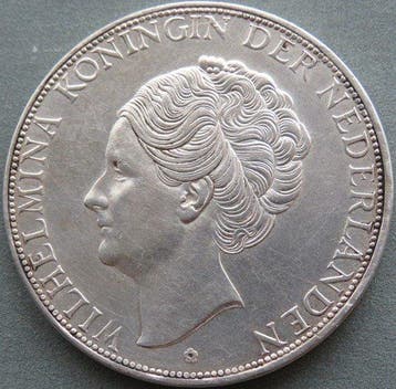 Nederland. Wilhelmina. 2 1/2 Gulden 1932b Grof Haar (Zonder