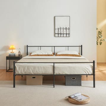 Stalen bed Laos bedframe met bedbodem zwart 160x200 cm [en.c, Verzenden, Nieuw