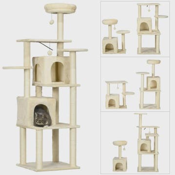 PawHut Luxe Kattenboom met Krabpalen, 6 Plateaus en 2 Knusse, Verzenden, Nieuw