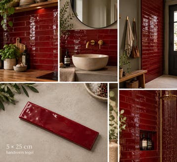 Oud Hollandse handvorm tegels bordeaux rood Bourgondy 5x25 c, Verzenden, Nieuw