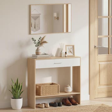 Homcom Halmeubel met Spiegel, Lade en Plank - Entree Console, Antiek en Kunst, Antiek | Meubels | Kasten, Verzenden
