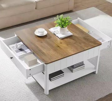 Salontafel 80x80 cm met 2 lades en plank – maritiem design, Verzenden, Nieuw