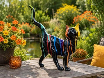 Beeld, modern image black cat with long tail - 49 cm -