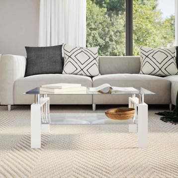 vidaXL Salontafel 95x55x40 cm gehard glas transparant en wit, 50 tot 100 cm, Verzenden, Nieuw, 50 tot 100 cm