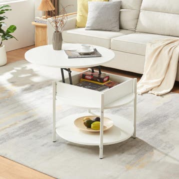 Salontafel Kandas rond wit en houtkleurig Ø70 cm [en.casa], Huis en Inrichting, Tafels | Salontafels, Verzenden, Nieuw