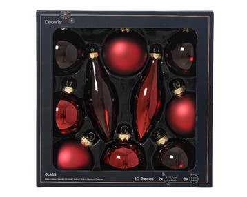 Kerstballen Glas Ossenbloed Mix Set van 10, Ophalen of Verzenden, Nieuw