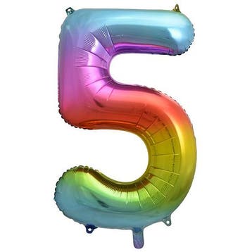 Folie Ballon Cijfer 5 Regenboog 86 cm, Verzenden, Nieuw, Feestartikel, Verjaardag