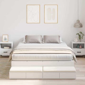 vidaXL Opbergbedframe met lade met opslag Wit 160 cm Bewerkt, Verzenden, Nieuw, Wit, Hout