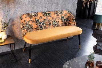 Design bank PRET-A-PORTER geel fluweel bloemmotief en gouden, Huis en Inrichting, Ophalen of Verzenden, Nieuw