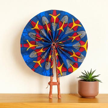 Afrikaanse handwaaier - Ankara print waaier - Blauw Rood Ola, Ophalen of Verzenden, Nieuw