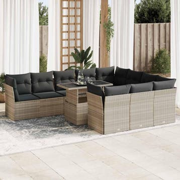 vidaXL 11-delige Loungeset met kussens poly rattan, Verzenden, Nieuw, Loungeset