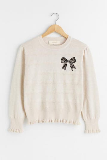 Beige meisjestrui met strik - Herfst/Wintercollectie|NIEUW, Kinderen en Baby's, Kinderkleding | Maat 128, Ophalen of Verzenden
