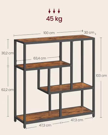 Vintage Boekenrek – 4 Lagen Industrieel Design Hout en Staal, Met plank(en), 100 tot 150 cm, Verzenden, 100 tot 150 cm