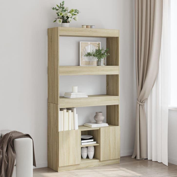 vidaXL Hoge kast 92x33x180 cm bewerkt hout sonoma, Huis en Inrichting, Kasten | Boekenkasten, Nieuw, Overige houtsoorten, Verzenden