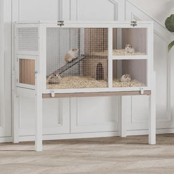 Houten Knaagdierkooi met Standaard, Helling en Schuilhuisje, Verzenden, Nieuw
