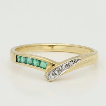 Ring - 18 karaat Geel goud, Witgoud Smaragd - Diamant, Nieuw