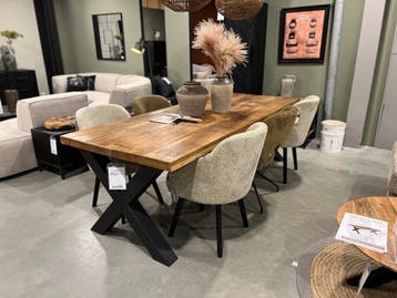 Eettafel Mangohout | X-poot | Lange maten! | Vanaf 260 cm, Overige houtsoorten, Industrieel | Modern | Luxe | Robuust, Vijf personen of meer