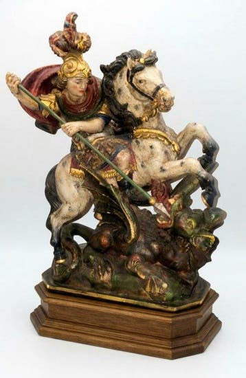 Figuursnijwerk, wity Jerzy zabijajcy smoka - 47.5 cm -