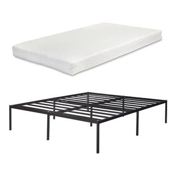 Metalen bedframe Vårdö 180x200 cm met bedbodem en matras zwa, Verzenden, Nieuw