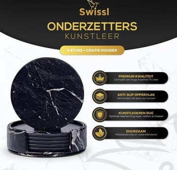 Swissl Leren Onderzetters - Marmer Onderzetters voor Glazen, Ophalen of Verzenden, Zo goed als nieuw
