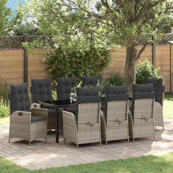 vidaXL Tuin eettafelset 9 st Lichtgrijs poly rattan, Verzenden, Nieuw, Rotan, Meer dan 8 zitplaatsen