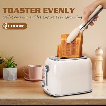 Broodrooster - Toaster - 2 sleuven - 800W - Beige - Aigostar, Verzenden, Zo goed als nieuw