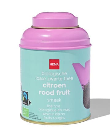 HEMA Bio zwarte thee citroen-rood fruit 75gr in blik, Verzenden