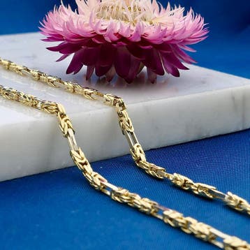 Bicolor gouden vierkante koningsschakel ketting | 45,5 cm, Ophalen of Verzenden, Gebruikt, Goud, Goud