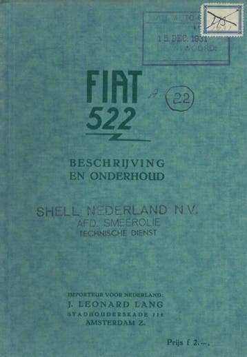 1931 Fiat 522 Instructieboekje Handleiding, Auto diversen, Handleidingen en Instructieboekjes, Verzenden