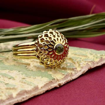 Vintage gouden ring met toermalijn, Gebruikt, 19 tot 20, Ophalen of Verzenden, Met edelsteen