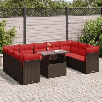 vidaXL 10-delige Loungeset met kussens poly rattan acacia, Verzenden, Nieuw, Loungeset