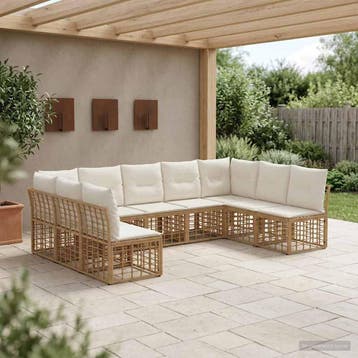 vidaXL Buiten bankenset Naturel Polyester, Verzenden, Nieuw, Rotan