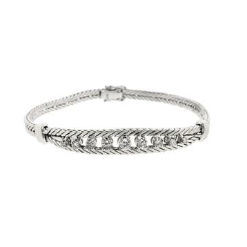 Witgouden visgraatschakel armband met diamanten, Gebruikt, Ophalen of Verzenden, Met edelsteen, Goud