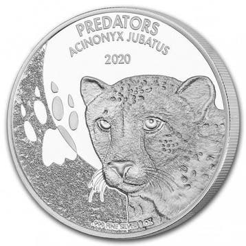 Congo Predators Acinonyx Jubatus Cheetah 1 oz 2020, Verzenden, Overige landen, Losse munt, Zilver