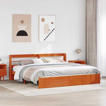 vidaXL Bedframe met plank Wasbruin 200 x 200 cm Massief, Bruin, Verzenden, Hout, Nieuw