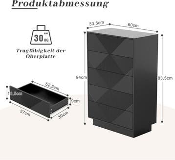 Commode - Dressoir - Ladekast - 60x33,5x94 cm - Zwart - UEV, Huis en Inrichting, Kasten | Dressoirs, Verzenden, Zo goed als nieuw