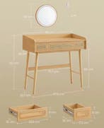 Kaptafel met LED-Spiegel – 3 Lades, Boho Rotanlook Design, Verzenden, Nieuw