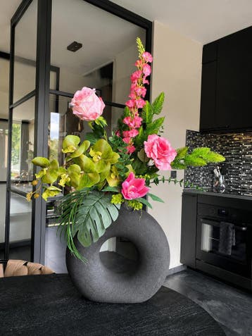 Kunst en zijden bloemstukken - COMPLEET GELEVERD - incl vaas, Binnen, Inclusief accessoires, Verzenden, Nieuw