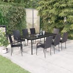 vidaXL 9-delige Tuinset zwart, Nieuw, 8 zitplaatsen, Tuinset, Verzenden