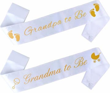 Sjerpen set Grandpa en Grandma to Be wit met gouden opdruk, Verzenden, Nieuw, Versiering, Geboorte of Huwelijk
