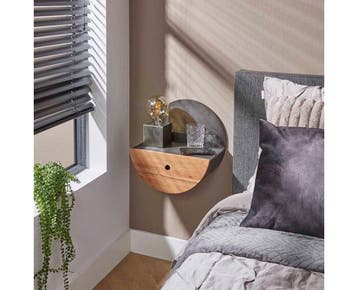 Wandschap half moon Ø40 met lade - acacia naturel, Ophalen of Verzenden, Nieuw